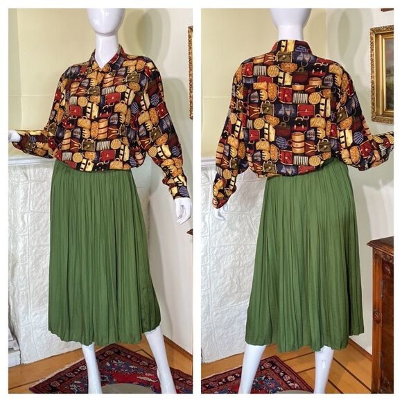 100% Silk J. McLaughlin Vintage Printed Button Down Shirt - Picture 1 of 15